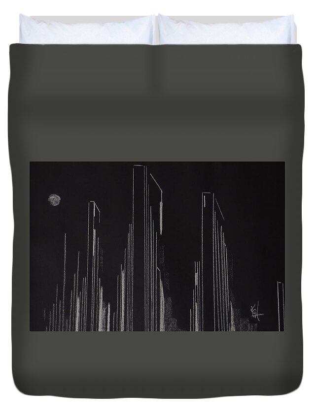 City Duvet Cover featuring the drawing DarkScape by Kem Himelright