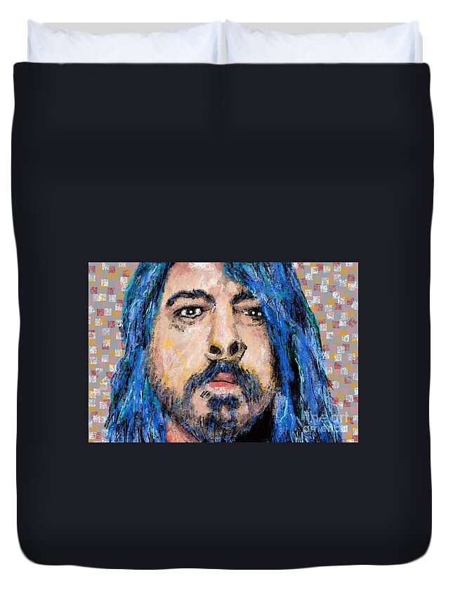 Dave Grohl Foo Fighters Music Concert Celebrity Rockstar Star Rock And Roll Digital Musician Icon Duvet Cover featuring the painting Dave Grohl The Foo Fighters by Bradley Boug