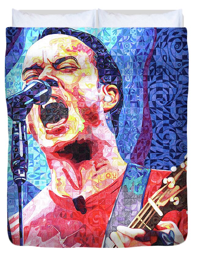Dave Matthews Duvet Cover featuring the drawing Dave Matthews Squared by Joshua Morton