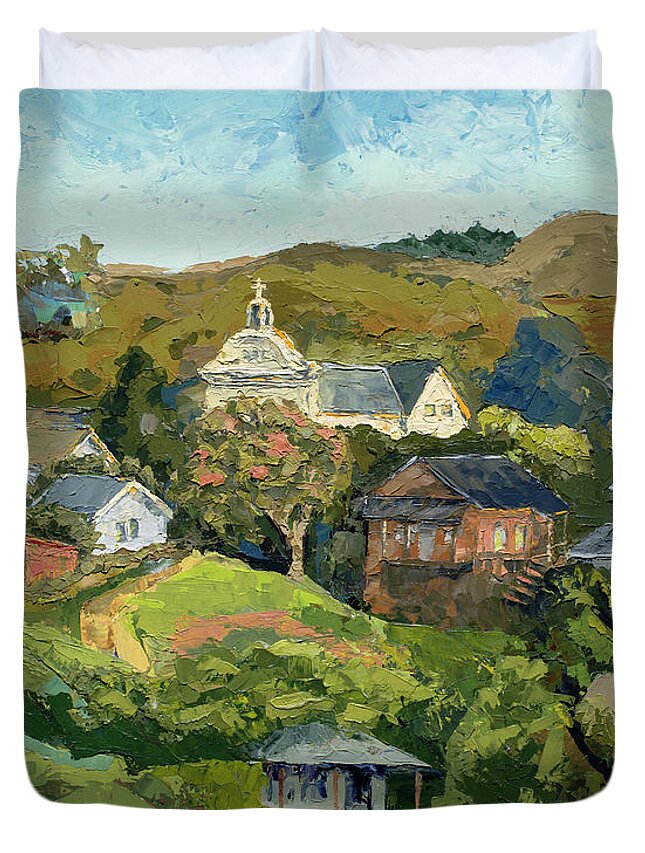 Impasto Duvet Cover featuring the painting Davenport - Viewed from the Tracks, 2012 by PJ Kirk