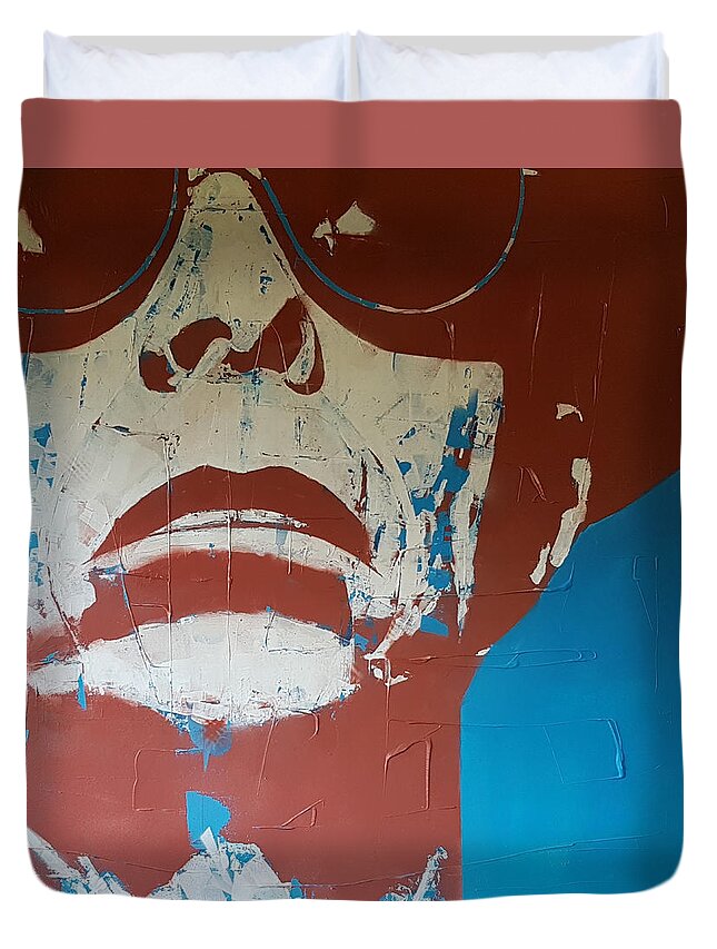 David Bowie Art Duvet Cover featuring the painting David Bowie - Thin White Duke by Paul Lovering