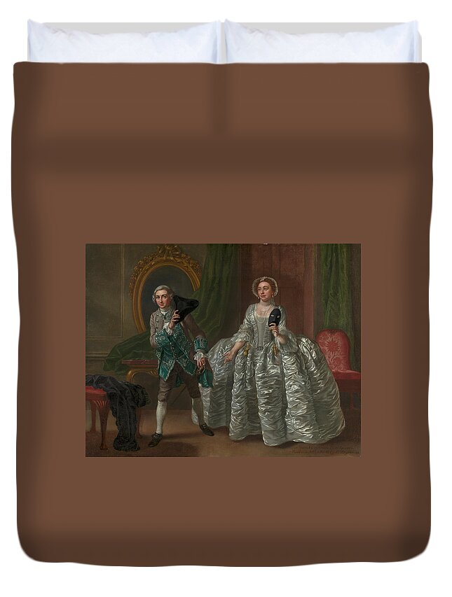  18th Century Art Duvet Cover featuring the painting David Garrick and Mrs Pritchard by Francis Hayman