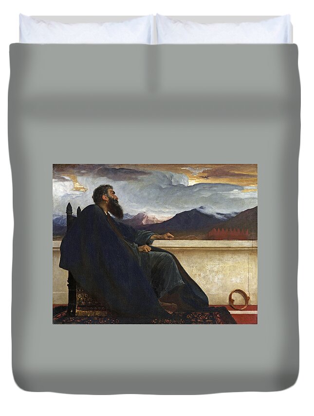 Frederic Leighton Duvet Cover featuring the painting David. Oh, that I had wings like a Dove. For then would I fly away, and be at rest. Psalm 55.6 by Frederic Leighton
