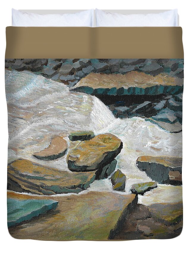 Cascade Duvet Cover featuring the painting Davis Cascade by David Bigelow