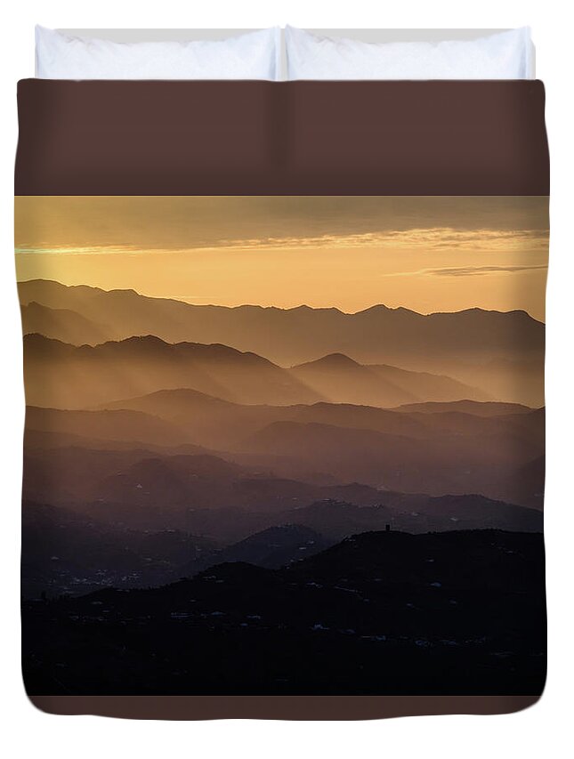 Almijara And Alhama Duvet Cover featuring the photograph Dawn in the Sierra Tejeda mountains by Gary Browne