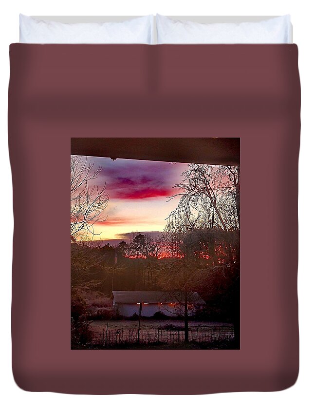 Dawn Pasture Duvet Cover featuring the digital art Dawn Over The Pasture by Pamela Smale Williams