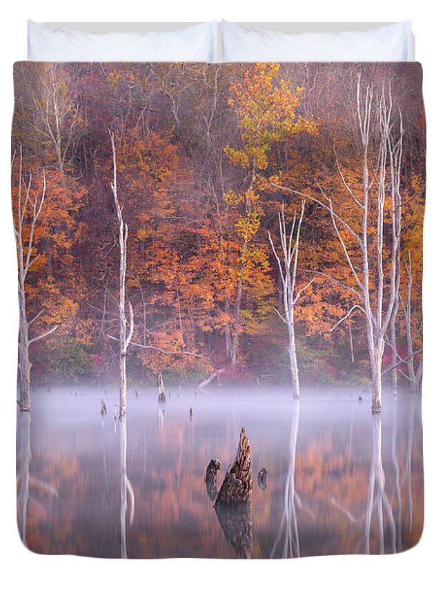 October Duvet Cover featuring the photograph Dawn's MISTery by Angelo Marcialis