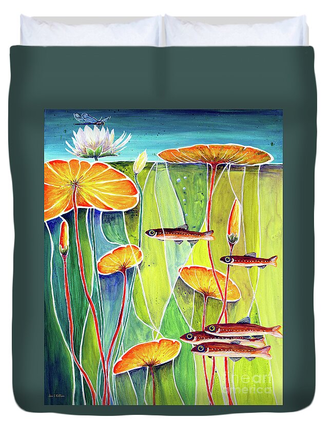 Pond Duvet Cover featuring the painting Day at the Pond by Jan Killian