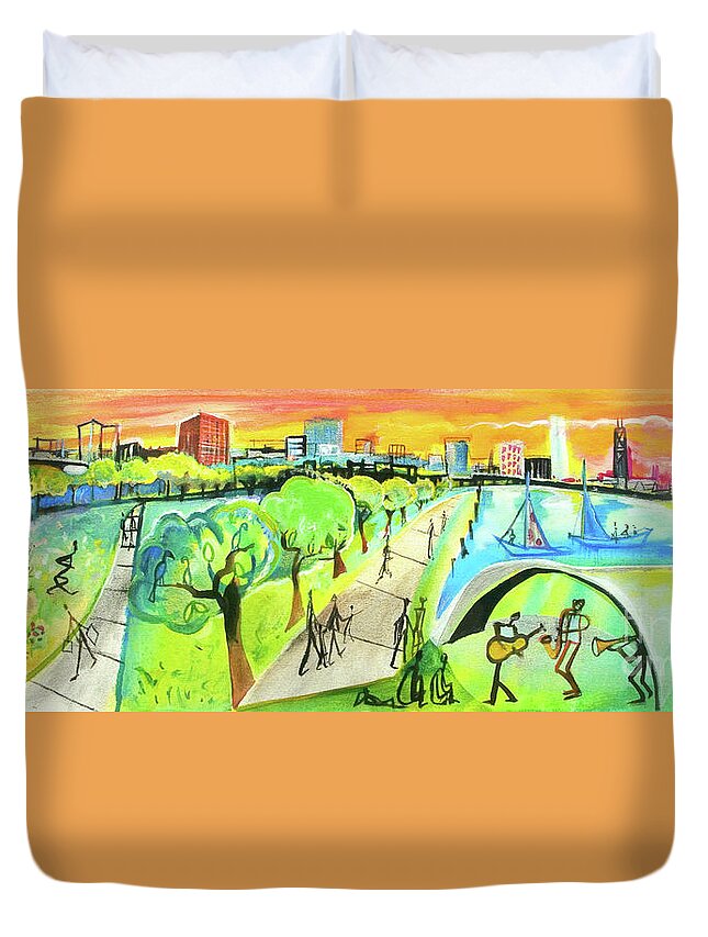 A Day In The Park Duvet Cover featuring the painting A Day in the Park by Cherie Salerno