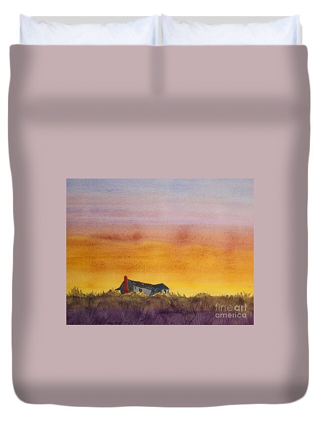 Sunset Duvet Cover featuring the painting Day is Done by William Renzulli