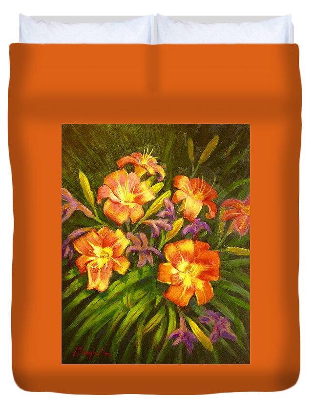 Flowers Duvet Cover featuring the painting Day Lillies 12-19-19 by Joe Bergholm