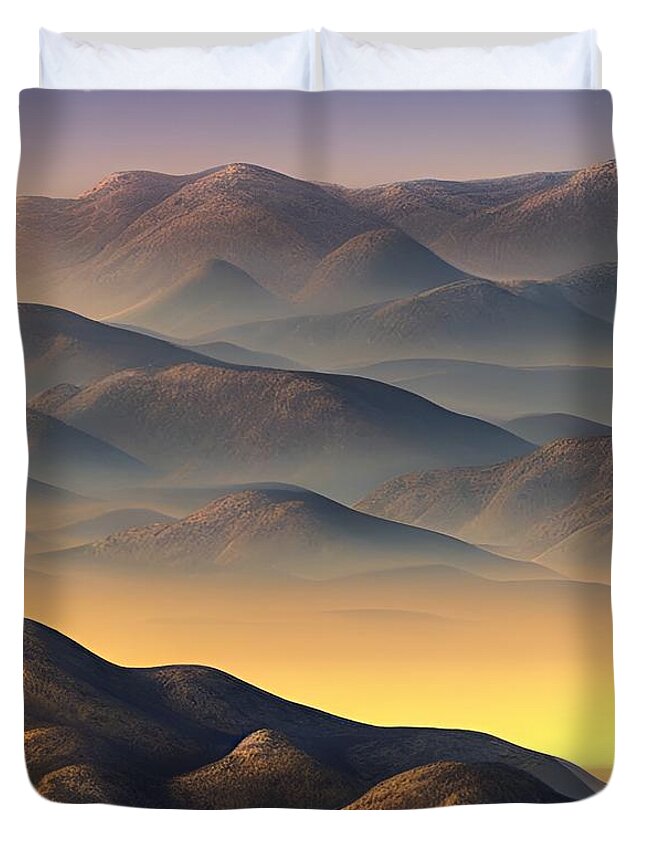 Sunshine Duvet Cover featuring the digital art Daybreak in Hill Country by Bonnie Bruno