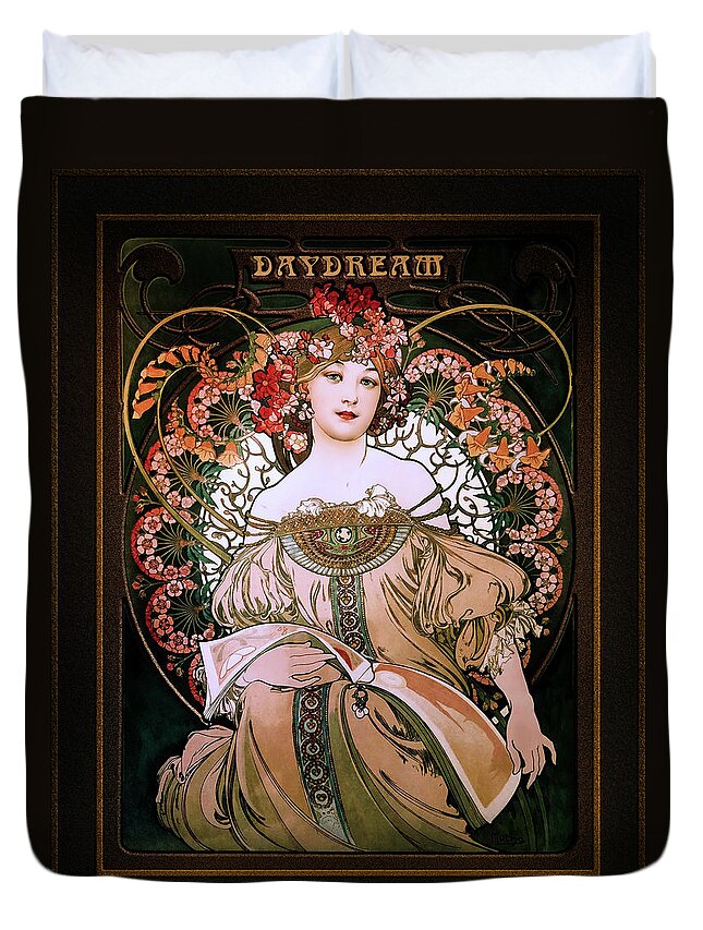 Daydream Duvet Cover featuring the painting Daydream c1896 by Alphonse Mucha Remastered Retro Art Xzendor7 Reproductions by Xzendor7