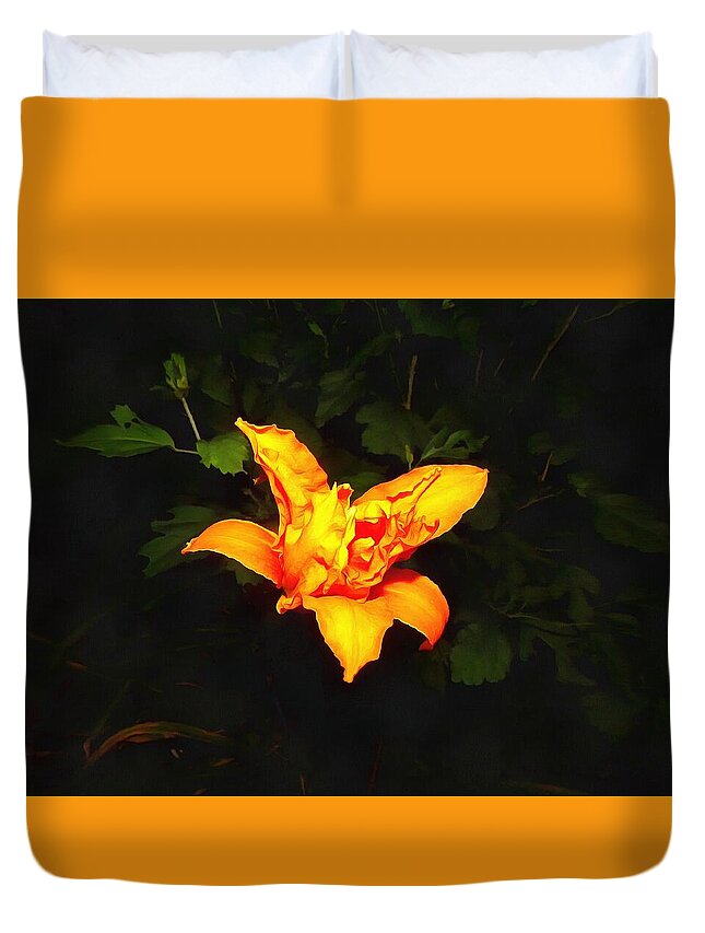 Daylily Duvet Cover featuring the photograph Daylily at Night by Christopher Reed