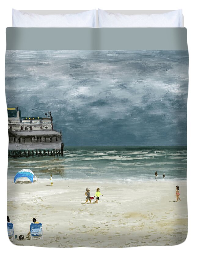 Storm Duvet Cover featuring the digital art Daytona Beach Storm by Larry Whitler