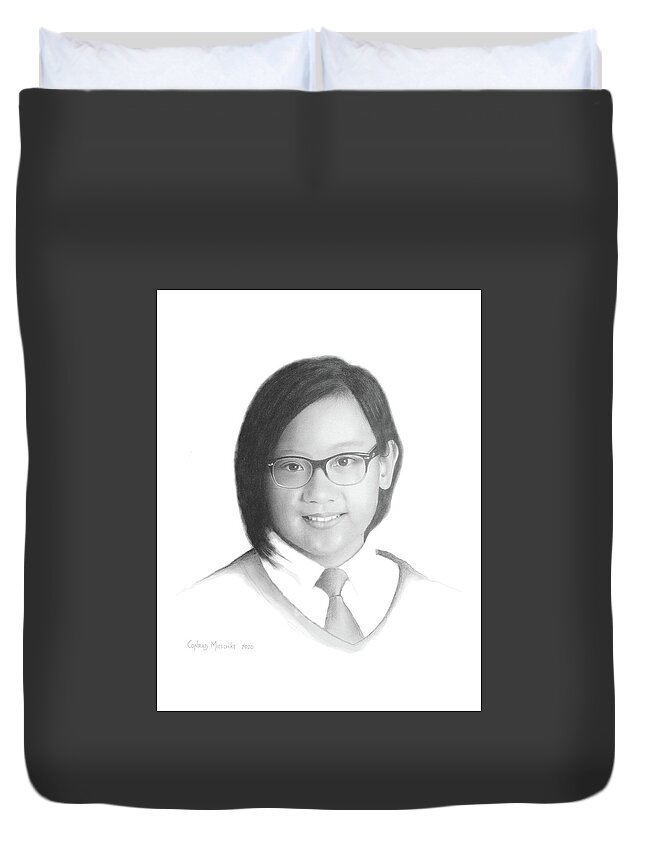 Portrait Duvet Cover featuring the drawing Deanna by Conrad Mieschke