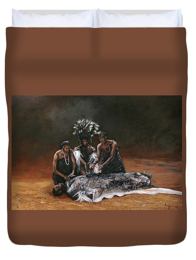 African Art Duvet Cover featuring the painting Death of Nandi by Ronnie Moyo
