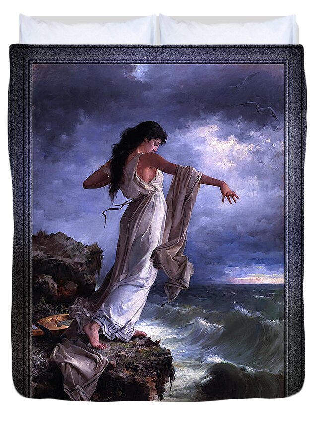 Ocean Waves Duvet Cover featuring the painting Death of Sappho by Miguel Carbonell Selva by Rolando Burbon