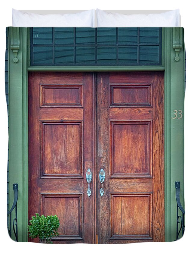 Lunenburg Duvet Cover featuring the photograph Decorative Door in Nova Scotia by Robert J Wagner