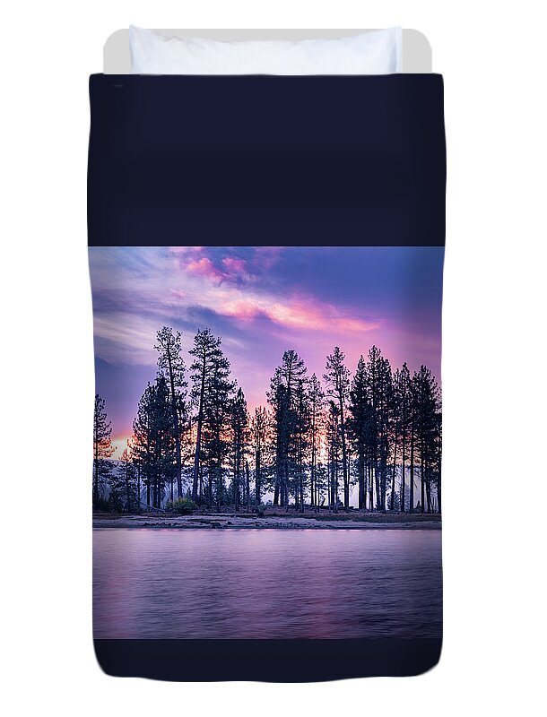 Lake Duvet Cover featuring the photograph Dedication Dawn by Mike Lee