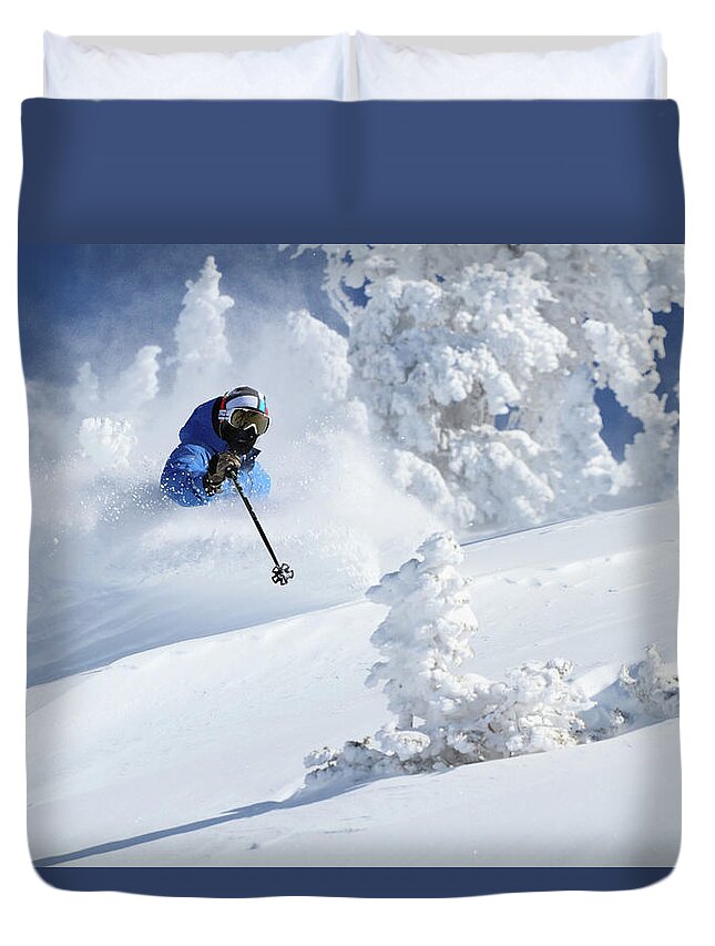 Utah Duvet Cover featuring the photograph Deep Powder Skier - Snowbird, Utah by Brett Pelletier