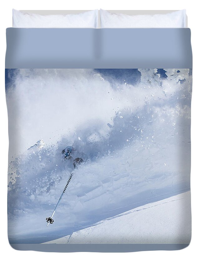 Utah Duvet Cover featuring the photograph Deep Powder Skier - Snowbird, Utah - IMG_5472e by Brett Pelletier