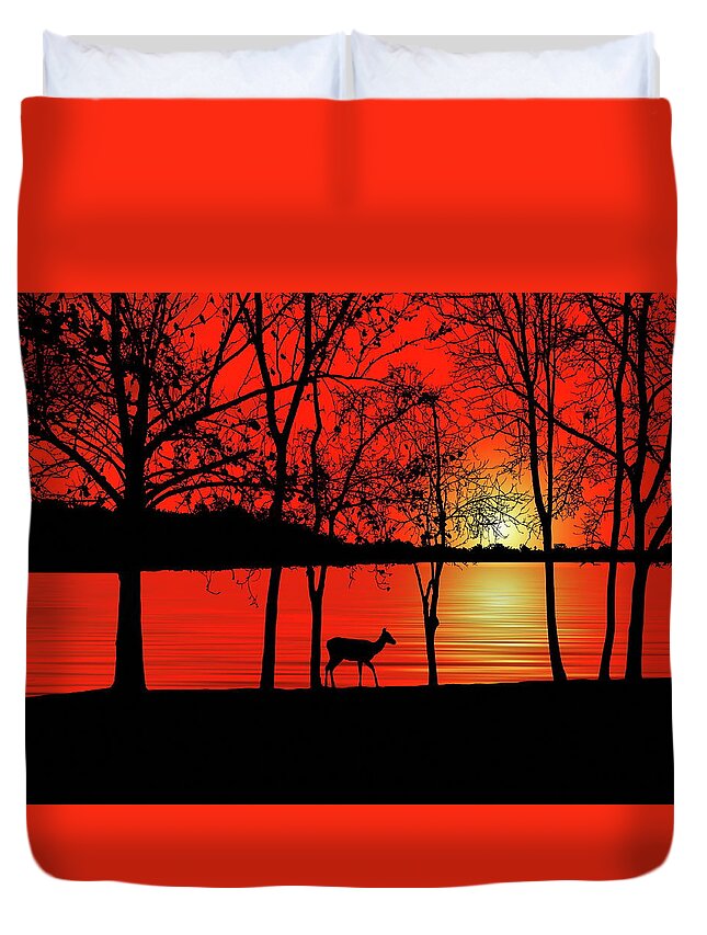 Deer Duvet Cover featuring the photograph Deer at Sunset by Andrea Kollo