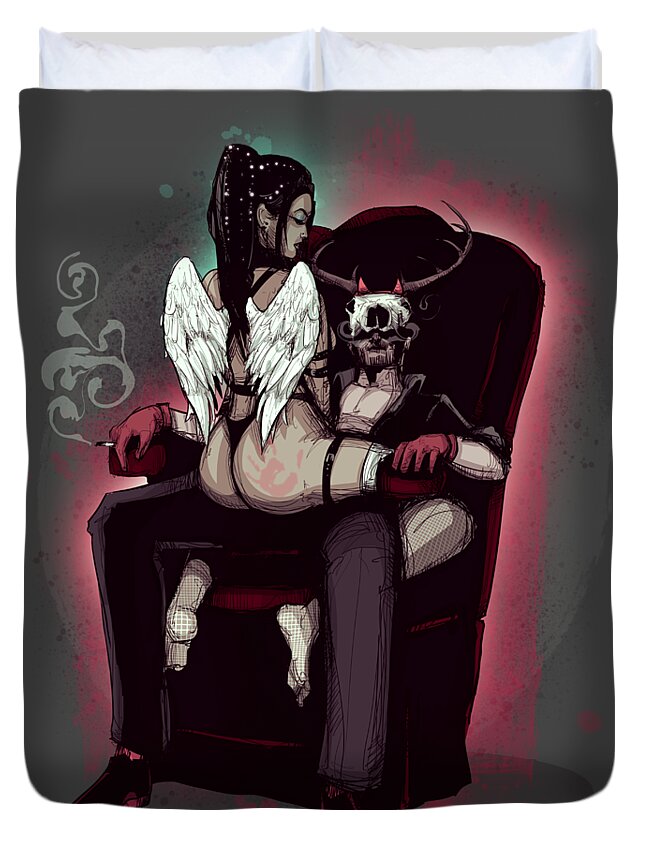 Bdsm Duvet Cover featuring the drawing Deer Daddy Series 9 Angels and Demons by Ludwig Van Bacon
