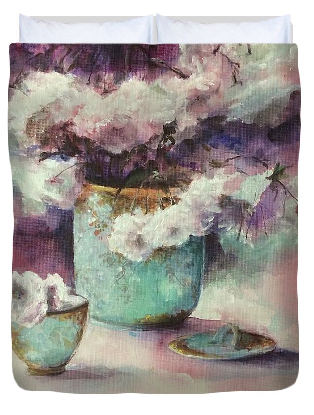 China Duvet Cover featuring the painting Porcelain in the Boudoir by Lizzy Forrester