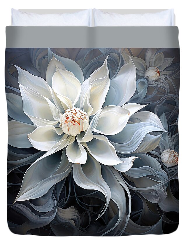 Lotusflower Duvet Cover featuring the mixed media Delicate Lotus by Jacky Gerritsen