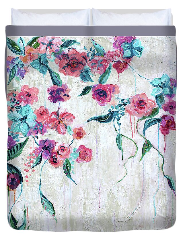 Floral Duvet Cover featuring the painting Delicately Divine by Ashley Lane