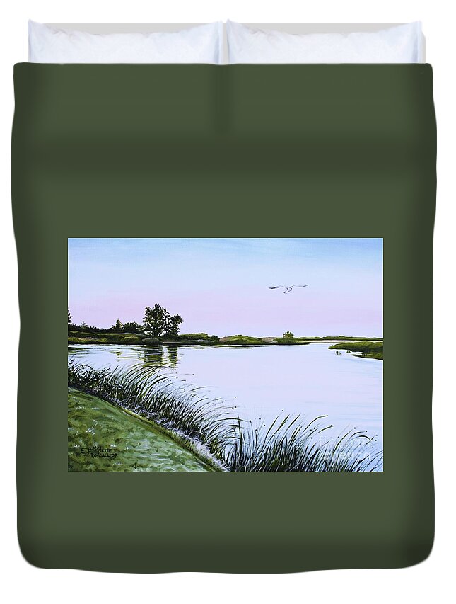 Landscape Duvet Cover featuring the painting Delta at Dusk by Elizabeth Robinette Tyndall