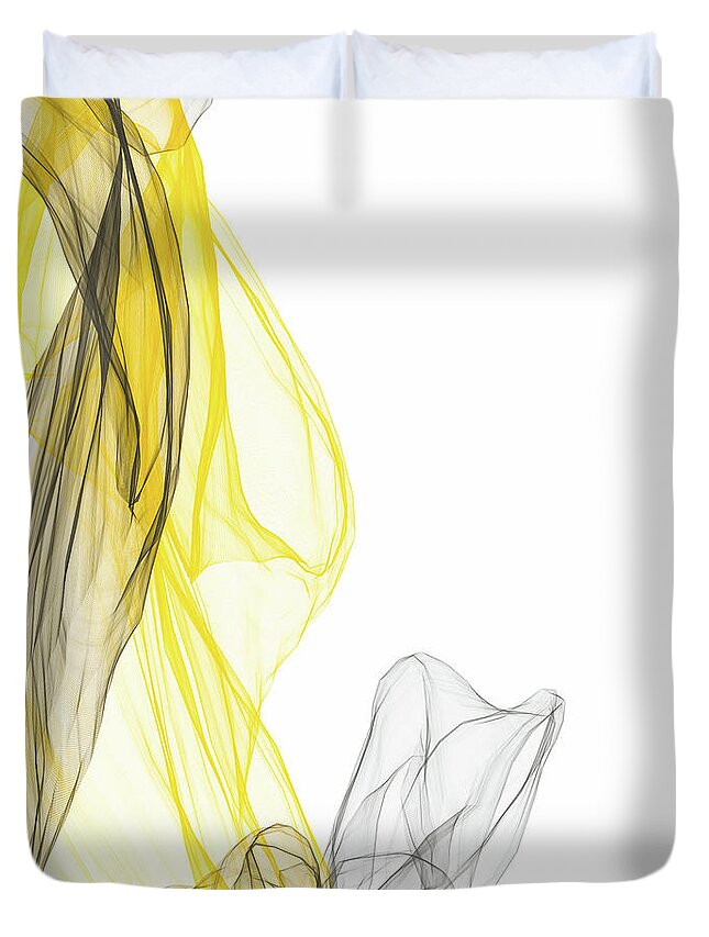 Yellow Duvet Cover featuring the painting Descent - Yellow And Gray Abstract Modern Art by Lourry Legarde