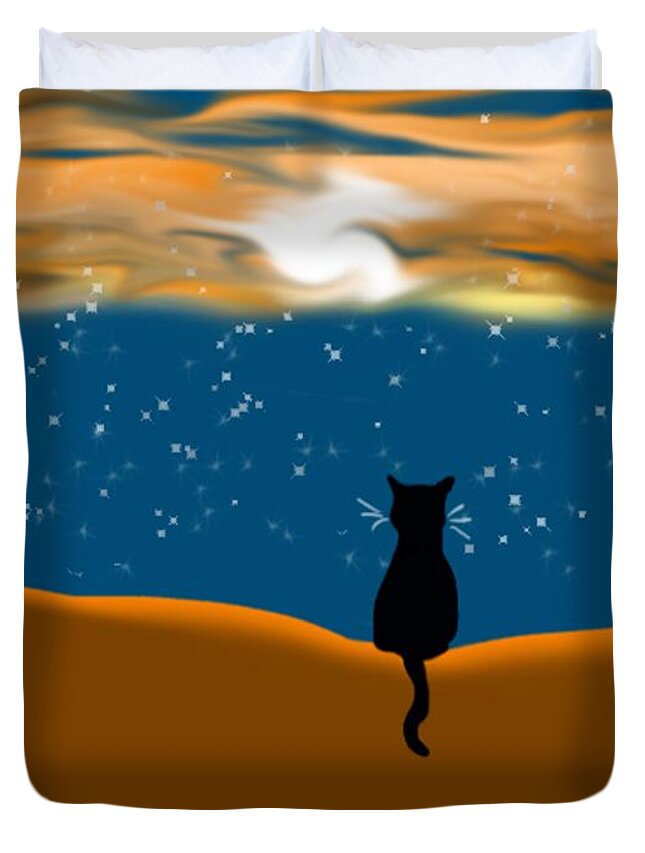 Black Cat Duvet Cover featuring the digital art Desert cat by Elaine Hayward