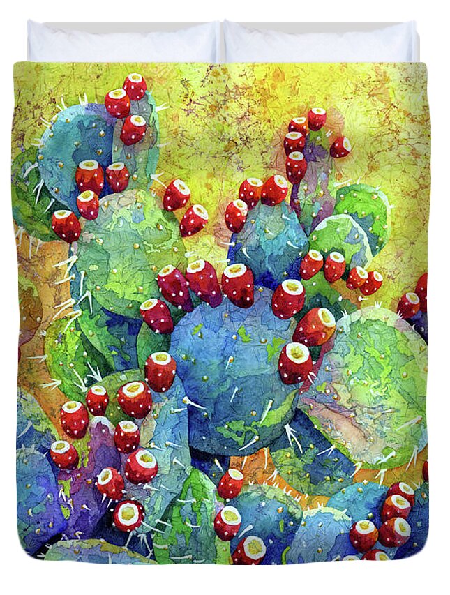 Cactus Duvet Cover featuring the painting Desert Gems-Pastel Colors by Hailey E Herrera