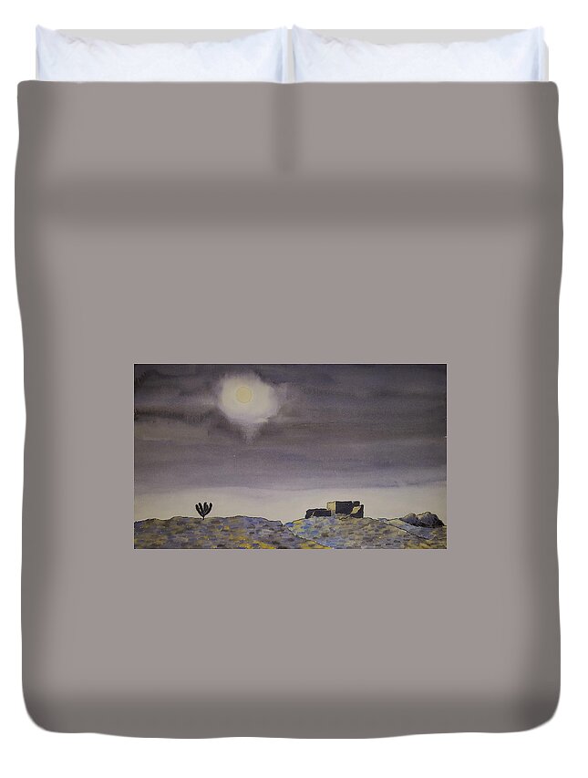 Watercolor Duvet Cover featuring the painting Desert Nightscape by John Klobucher