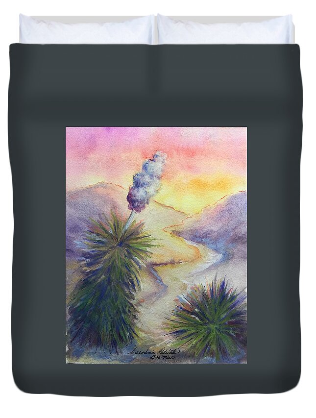 Yucca At Sunset Duvet Cover featuring the painting Desert yucca at sunset by Caroline Patrick