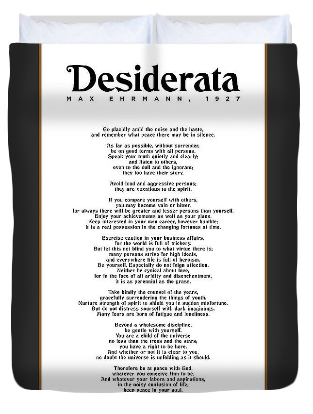 Desiderata Duvet Cover featuring the mixed media Desiderata by Max Ehrmann - Literary print 7 - Go Placidly Amid the noise and the haste by Studio Grafiikka