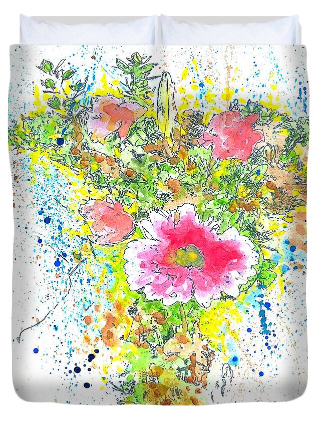 Watercolor Duvet Cover featuring the mixed media Design 22 flowers by Lucie Dumas