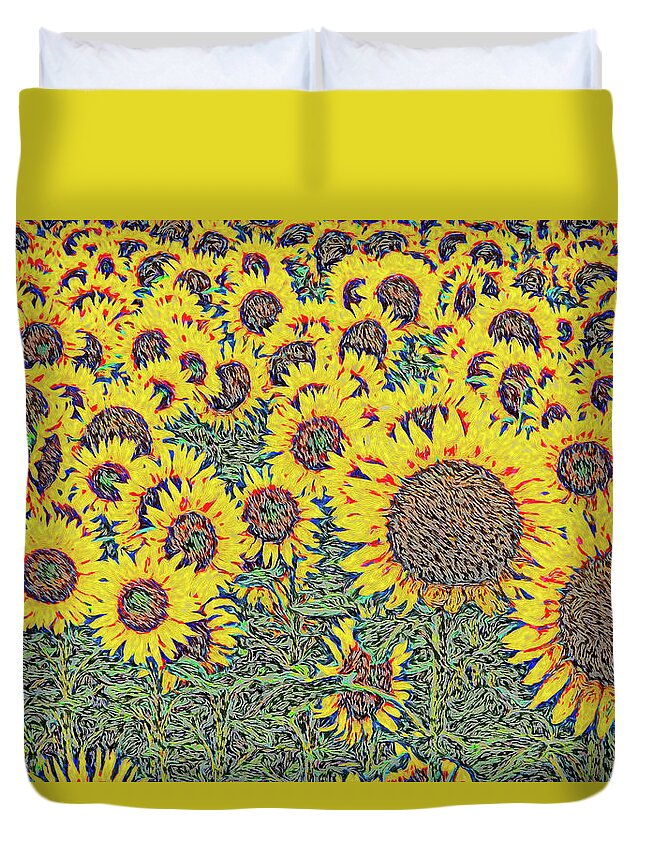 Sunflower Duvet Cover featuring the digital art Designs on Sunflowers by Douglas Wielfaert