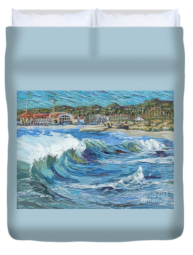 Ocean Duvet Cover featuring the painting Devdutt's Wave by PJ Kirk