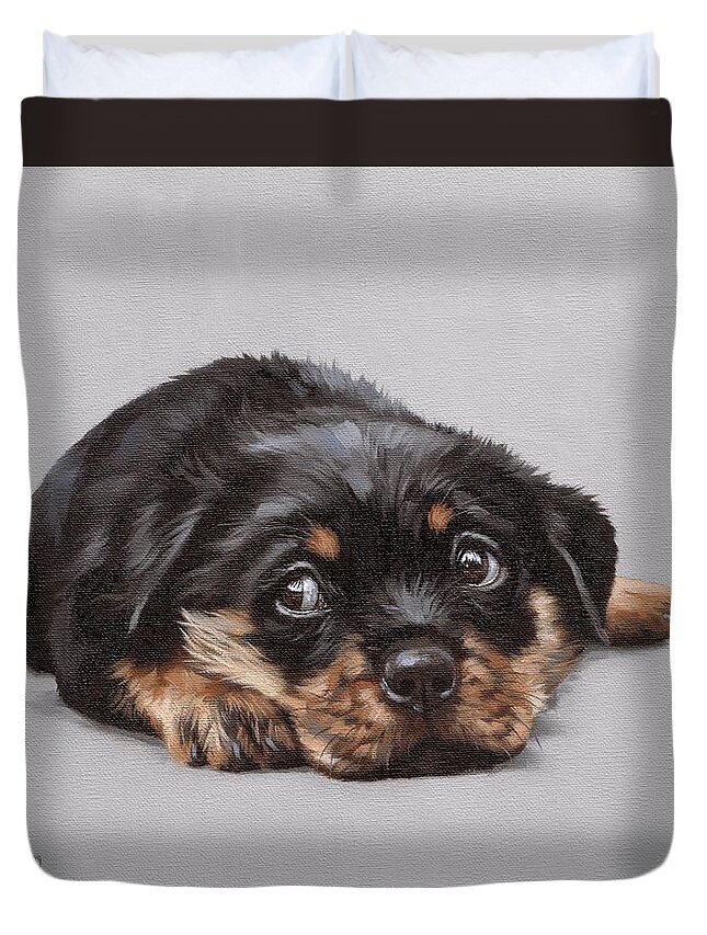 Puppy Duvet Cover featuring the painting Dexter by Rachel Stribbling