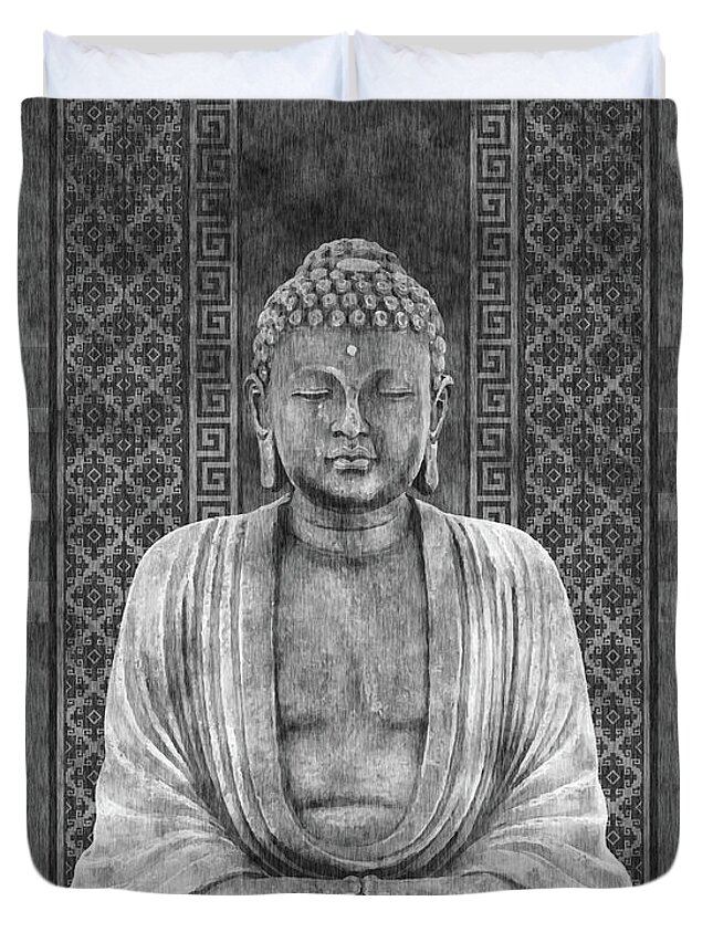 Buddha Duvet Cover featuring the mixed media Dhyana - Buddha in Meditation 03 by Studio Grafiikka