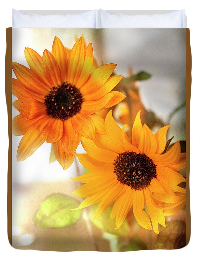 Flowers Duvet Cover featuring the photograph Different Yet The Same- Besties by Janie Johnson