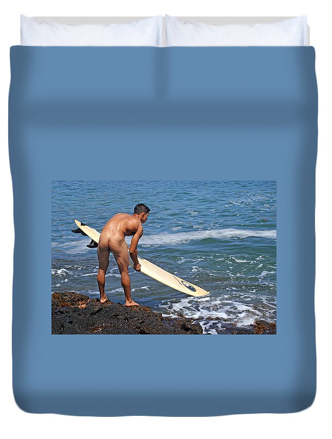 Dipping The Surfboard Duvet Cover For Sale By Douglas Simonson