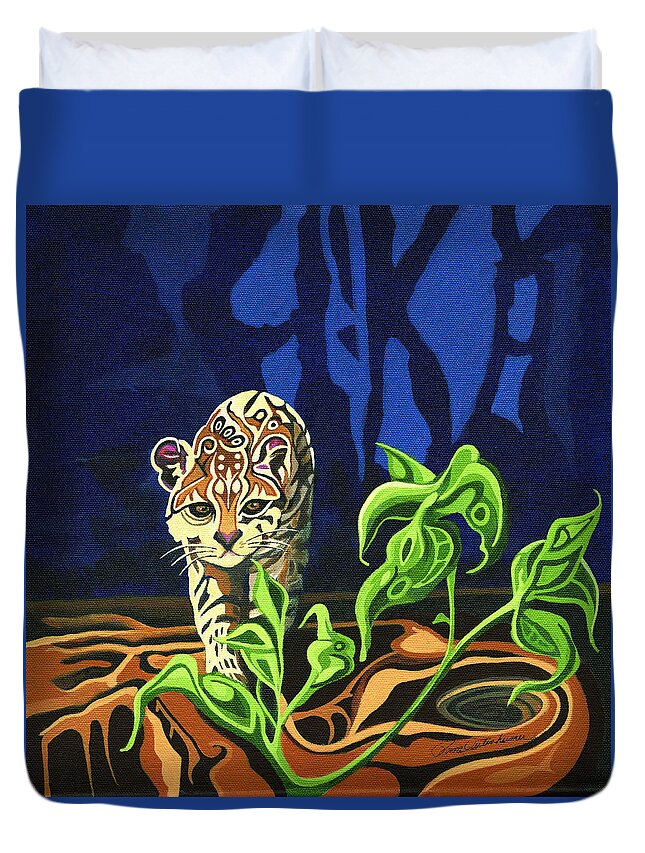 Ocelot Duvet Cover featuring the painting Disappearing Ocelot by Pam Veitenheimer