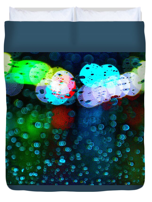 Photo Duvet Cover featuring the photograph Distorted Light and Rain by Evan Foster