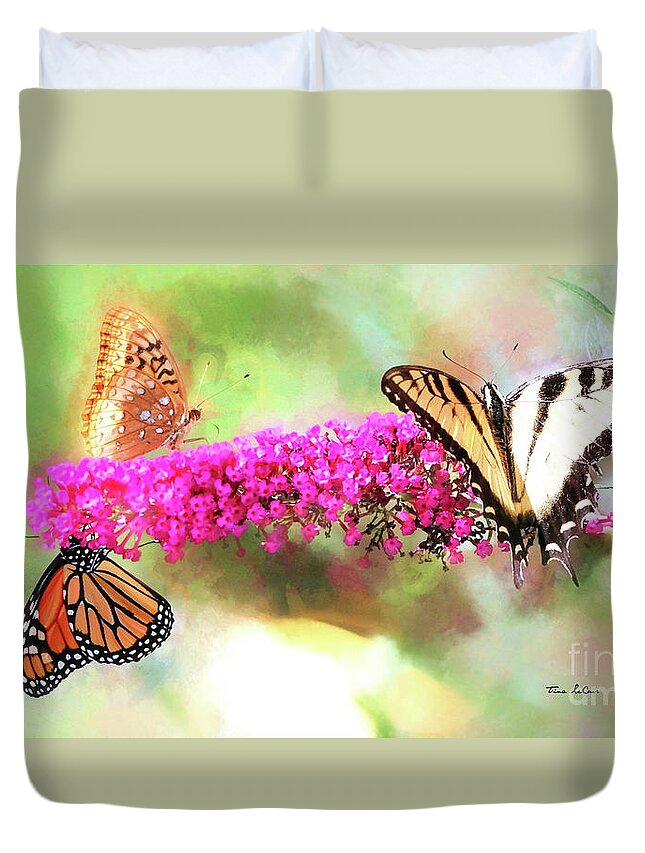 Butterfly Duvet Cover featuring the mixed media Divine Diversity by Tina LeCour