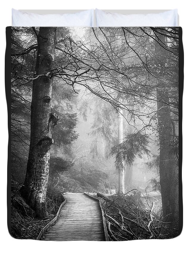 Black And White Duvet Cover featuring the photograph Divine Forest by Philippe Sainte-Laudy