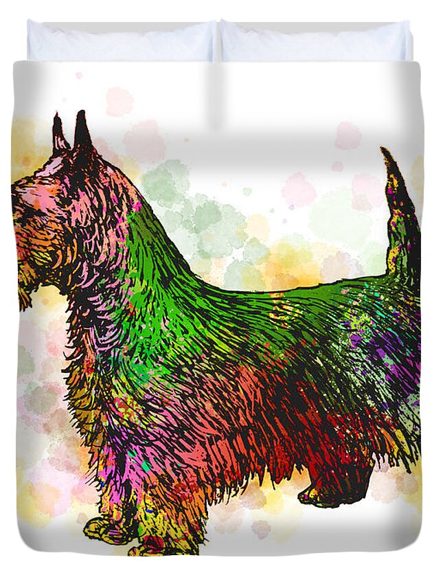 Dog Duvet Cover featuring the mixed media Dog 149 Fox Terrier by Lucie Dumas